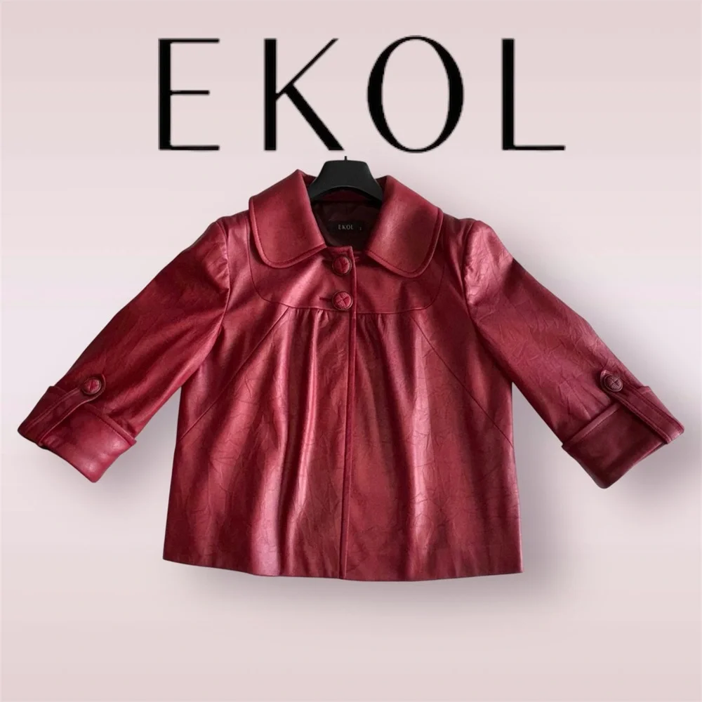 EKOL Women's Faux Leather Textured Hip-length Style Jacket - Picture 5 of 10